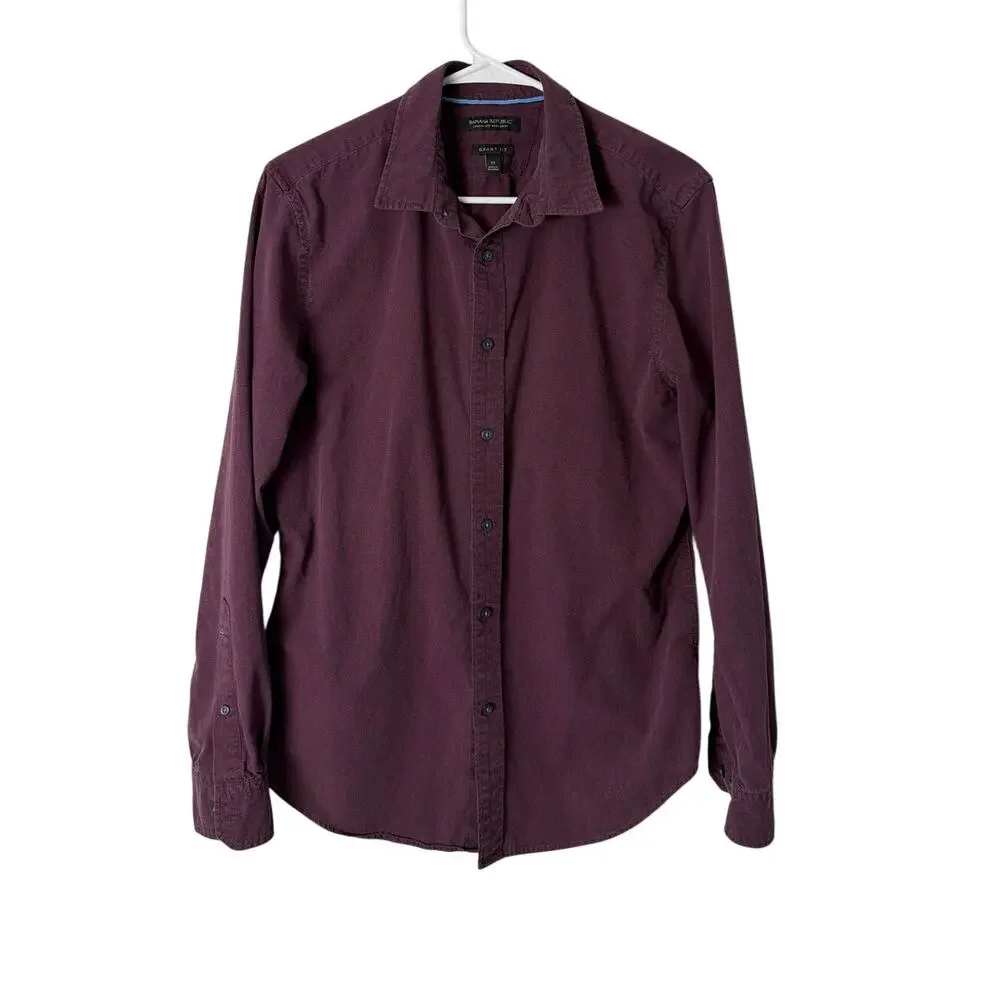 Banana Republic Mens Size M Fit Long Sleeve Button Shirt 100% Cotton burgundy